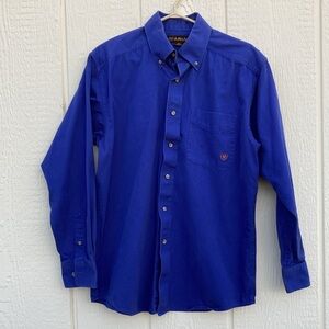 Ariat Cowboy Western Rockabilly Shirt Mens Size M Blue Button Down Long Sleeves